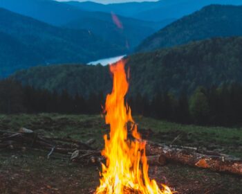 Bonfire Near Grass Field during Dawn