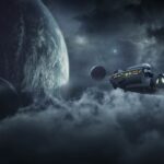 spaceship, space, fantasy, spacecraft, outer space, galaxy, nature, universe, planet, cosmos, celestial bodies, clouds, dark clouds