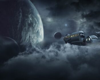 spaceship, space, fantasy, spacecraft, outer space, galaxy, nature, universe, planet, cosmos, celestial bodies, clouds, dark clouds