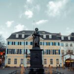 Historic Beethoven Monument in Bonn's town square with classic architecture.